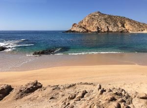 Santa Maria Beach and Bay (Playa Santa Maria y Bahia Santa Maria) along the Tourist Corridor of Cabo San Lucas, taken on March 18 2021.